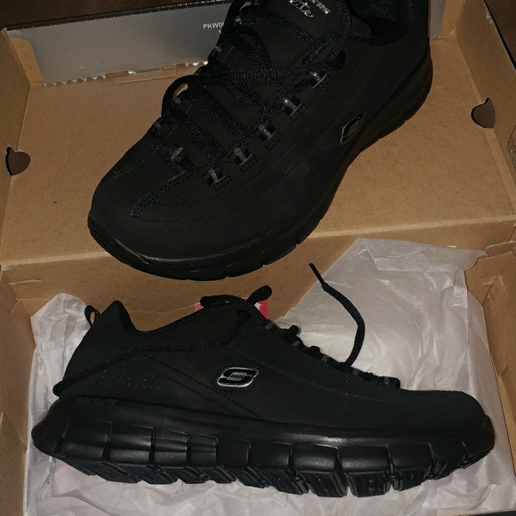 skechers black leather sneakers
